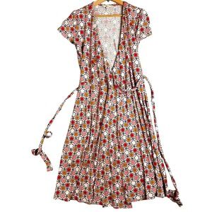 Boden Womens Pink Floral Geometric Wrap Dress Short Sleeve V-Neck Size 4R